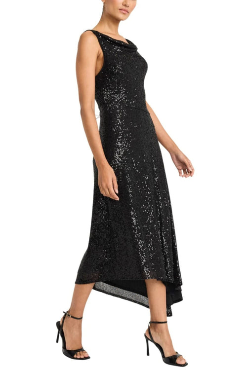 Cowl Neck Full Sequin Black Cowl Neckline Sleeveless Party Dress by Maggy London G6325M