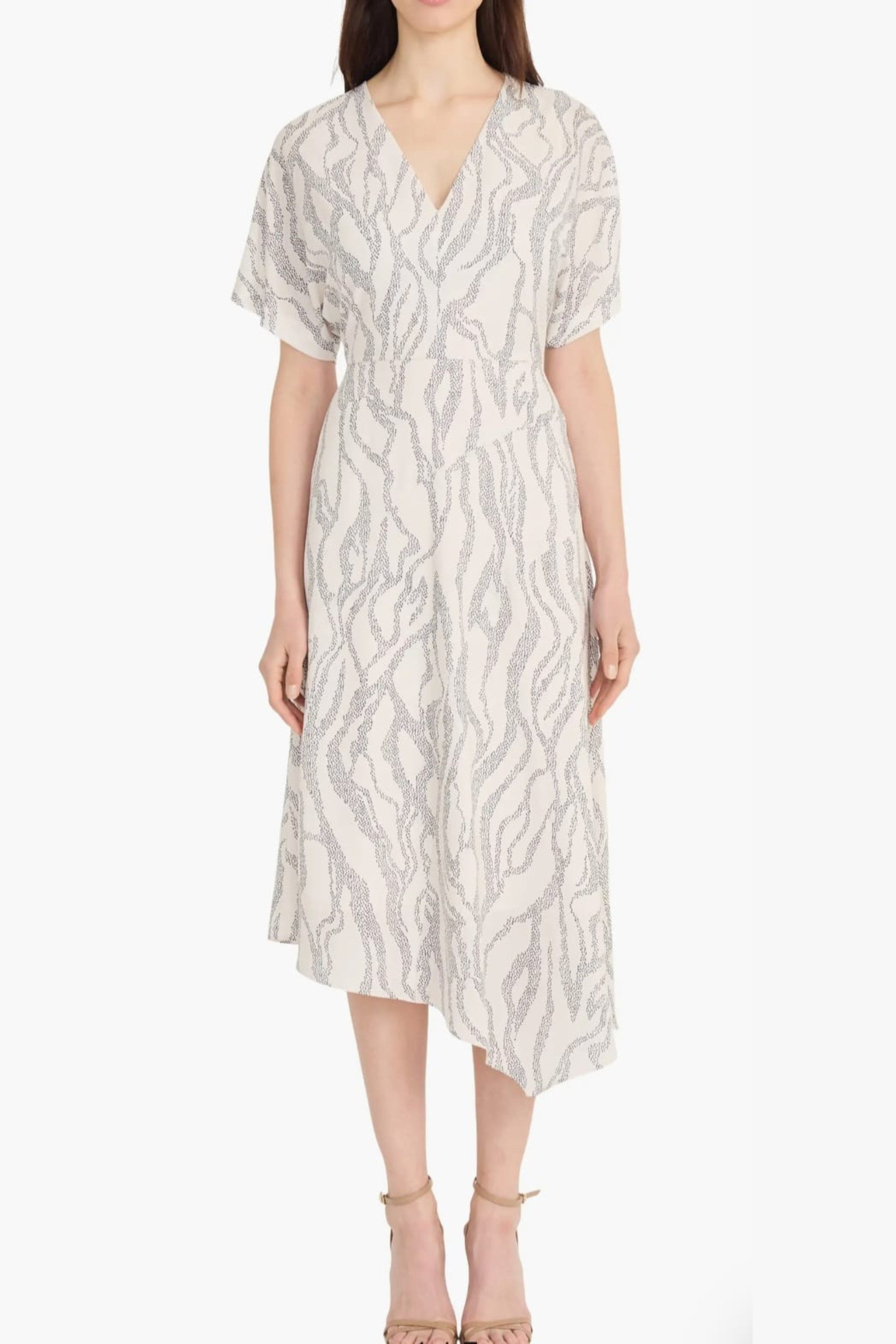 Maggy London G6347M Ivory Charcoal A-Line Short Dolman Sleeve Midi Ivory Charcoal / 16