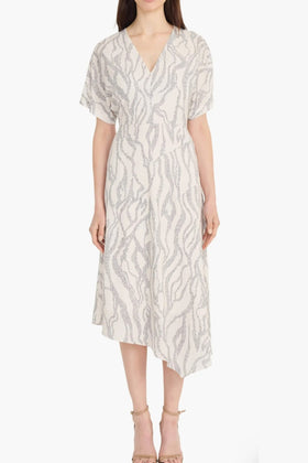 Maggy London G6347M Ivory Charcoal A-Line Short Dolman Sleeve Midi Dress