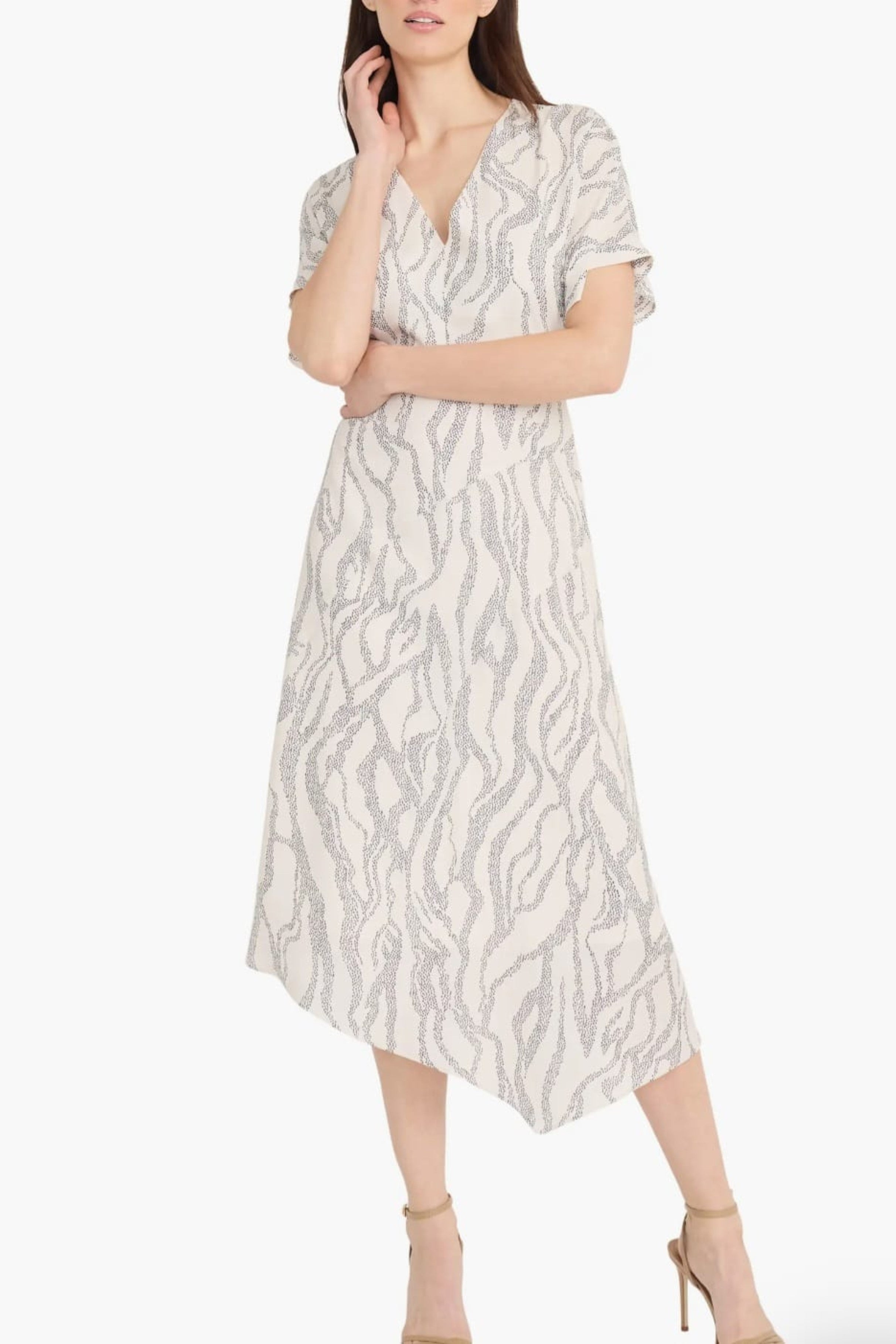 Ivory Charcoal A-Line Short Dolman Sleeve Midi Dress by Maggy London G6347M