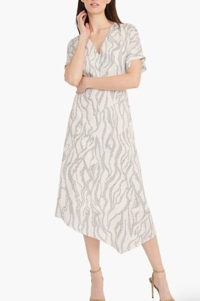 Ivory Charcoal A-Line Short Dolman Sleeve Midi Dress by Maggy London G6347M
