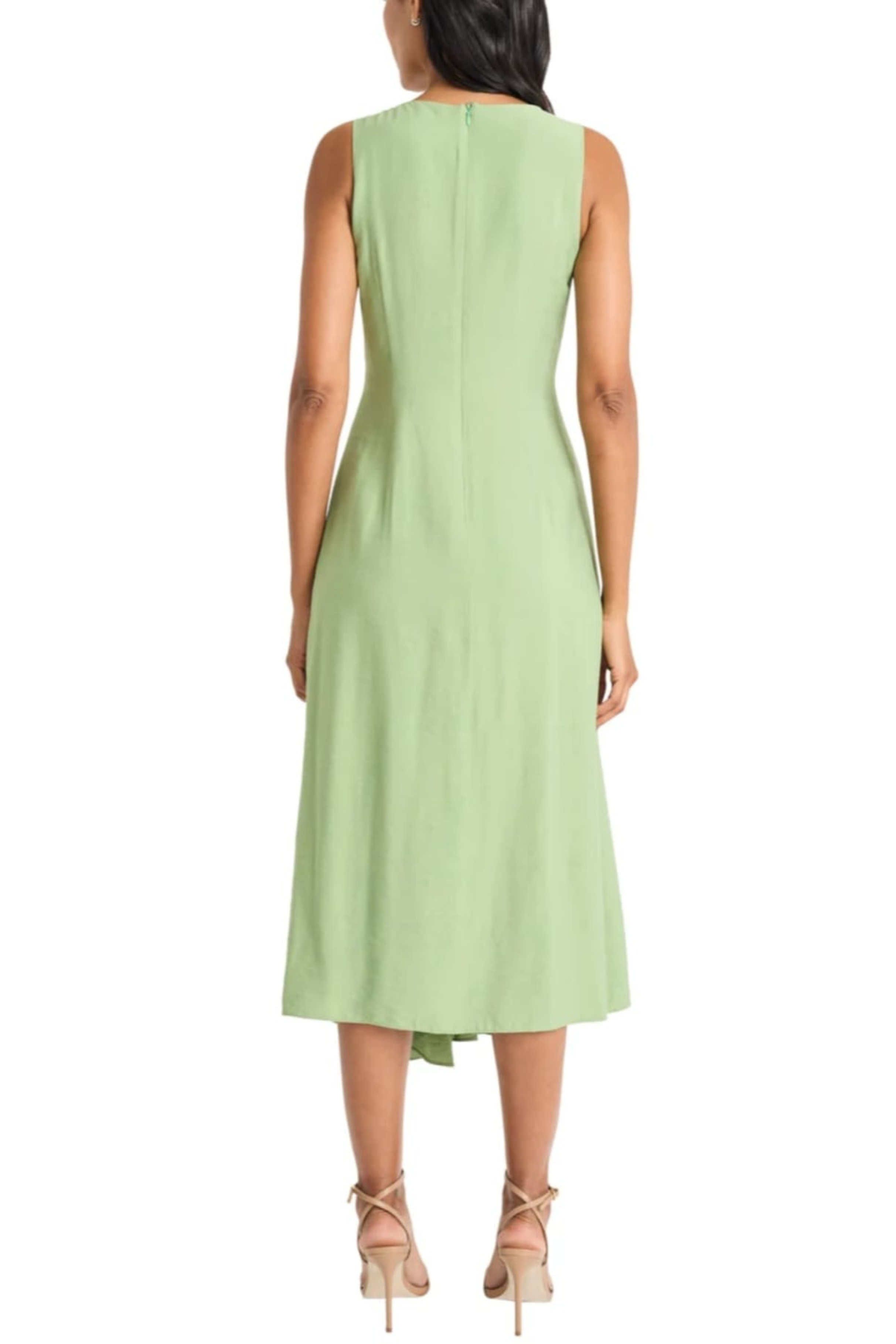 Sleeveless Pleated Green Eyes Round Neckline High Low Midi Dress by Maggy London G6444M