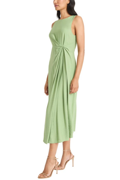 Sleeveless Pleated Green Eyes Round Neckline High Low Midi Dress by Maggy London G6444M