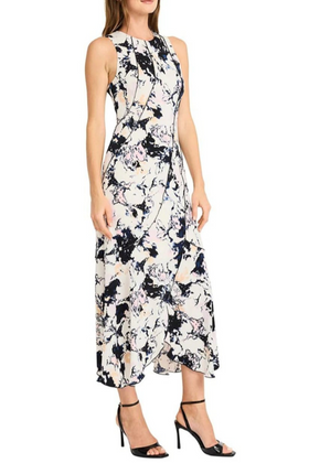 Maggy London G6535M Multi Color Jersey Cream Pink Black High Low Maxi Dress
