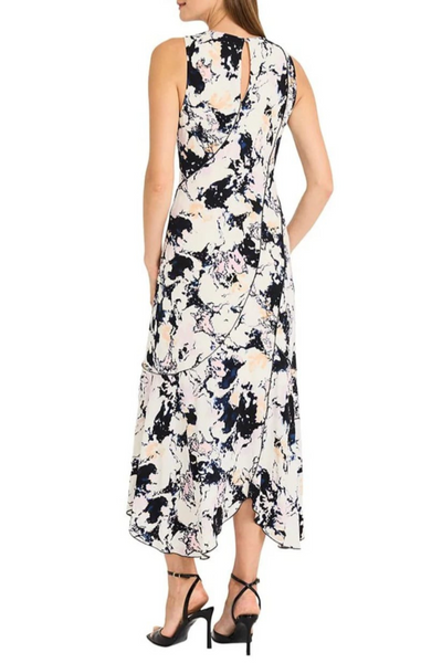 Multi Color Jersey Cream Pink Black High Low Maxi Dress by Maggy London G6535M