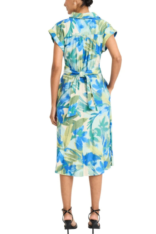 Collared Button Down Aqua Blue Sash Belt Pocket A-Line Dress by Maggy London GT1078M