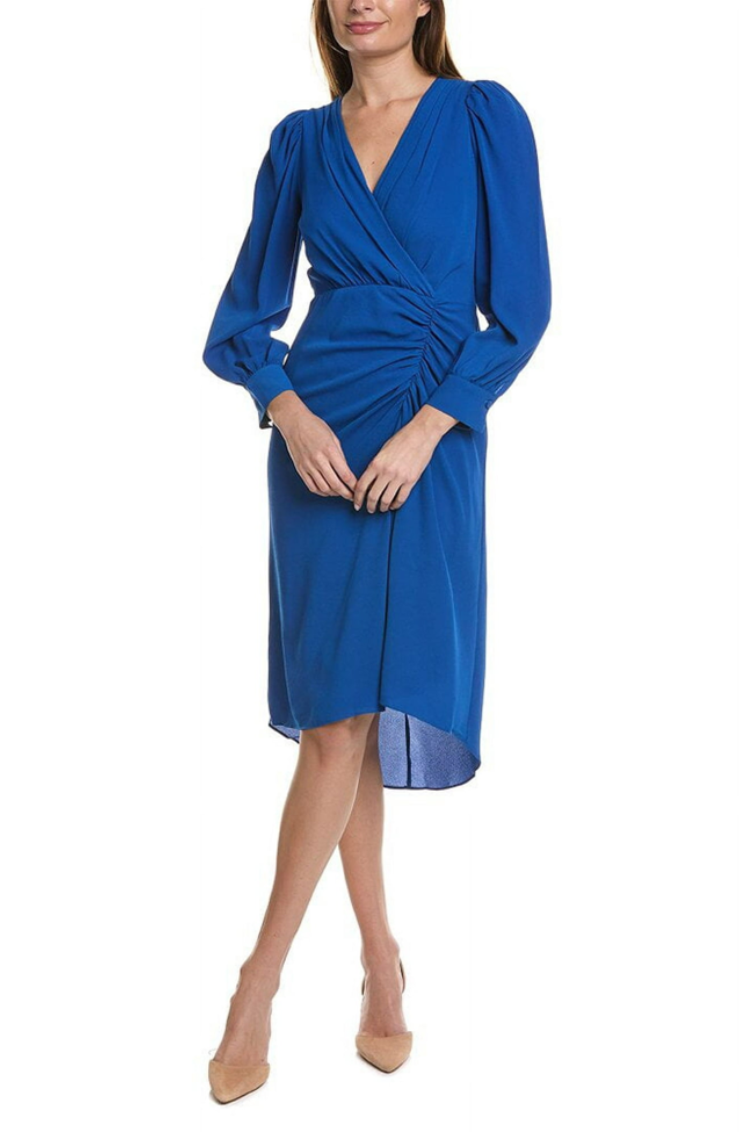 Long Sleeve Dress With Side Ruching And High Low Hip Princess Blue / 8