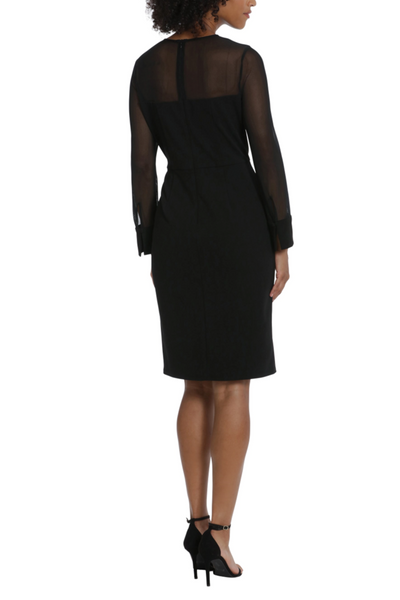Illusion Neckline Black Scuba Crepe Tulle Sheath Dress by Maggy London G5849M