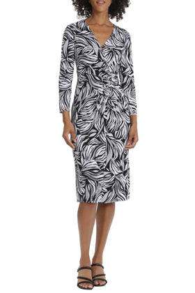 Maggy London G5852M Long Sleeve Midi Day Black Grey V-Neck Jersey Dress