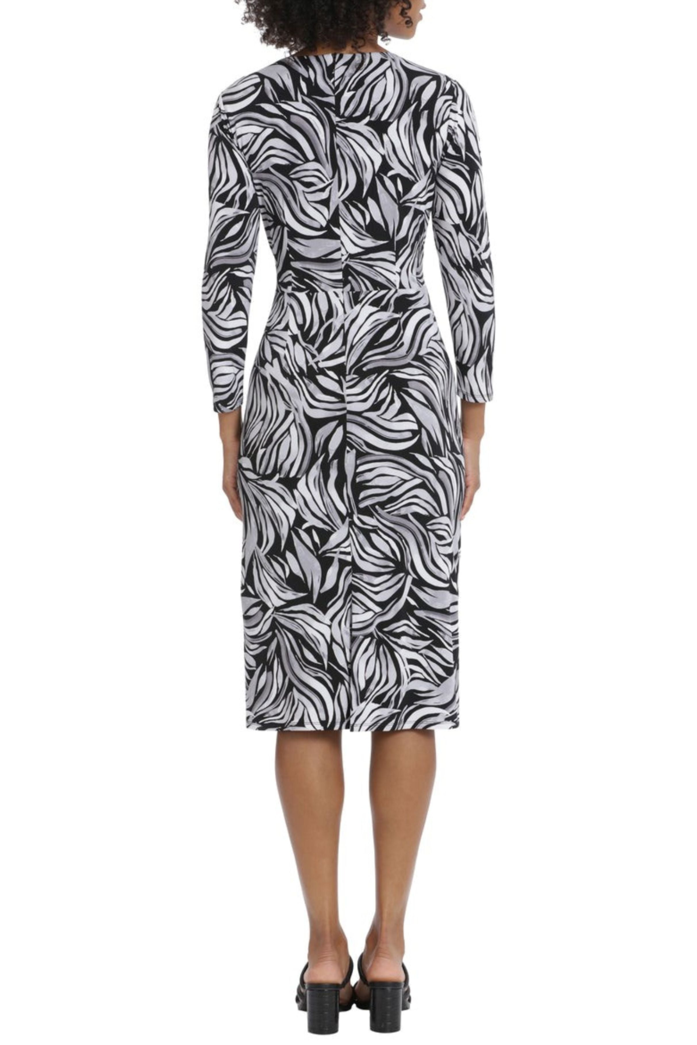 Long Sleeve Midi Day Black Grey V-Neck Jersey Dress by Maggy London G5852M