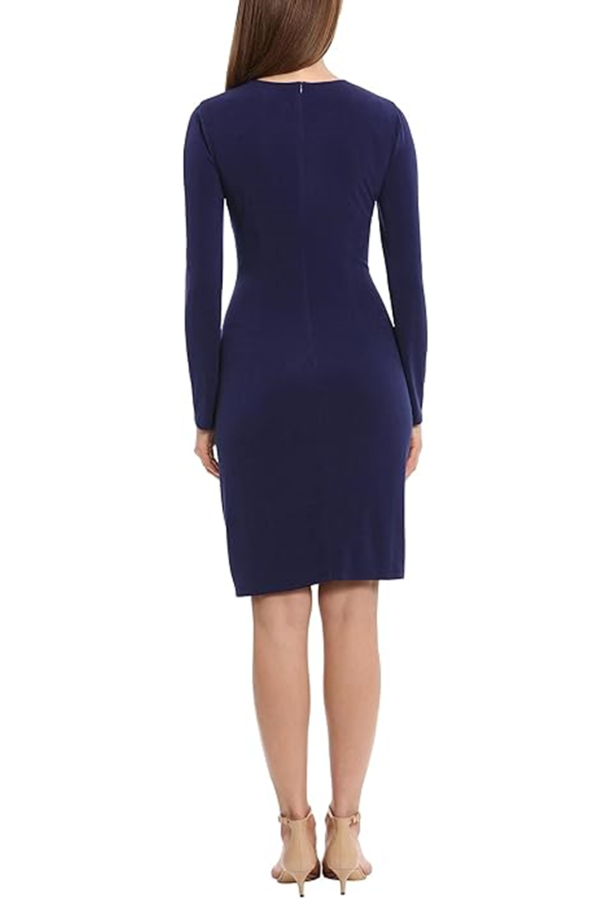 Long Sleeve Ruched Skirt V-Neck Midnight Jersey Dress by Maggy London G5869M