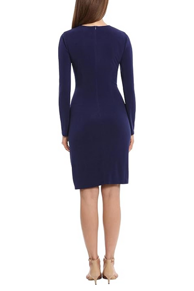Long Sleeve Ruched Skirt V-Neck Midnight Jersey Dress by Maggy London G5869M
