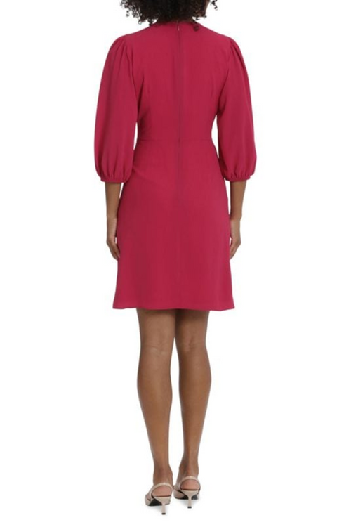 3/4 Sleeve Pleated Waist Cherry Jubi Crew Neckline Long Balloon Sleeve Bubble Crepe Sheath Dress by Maggy London G5983M