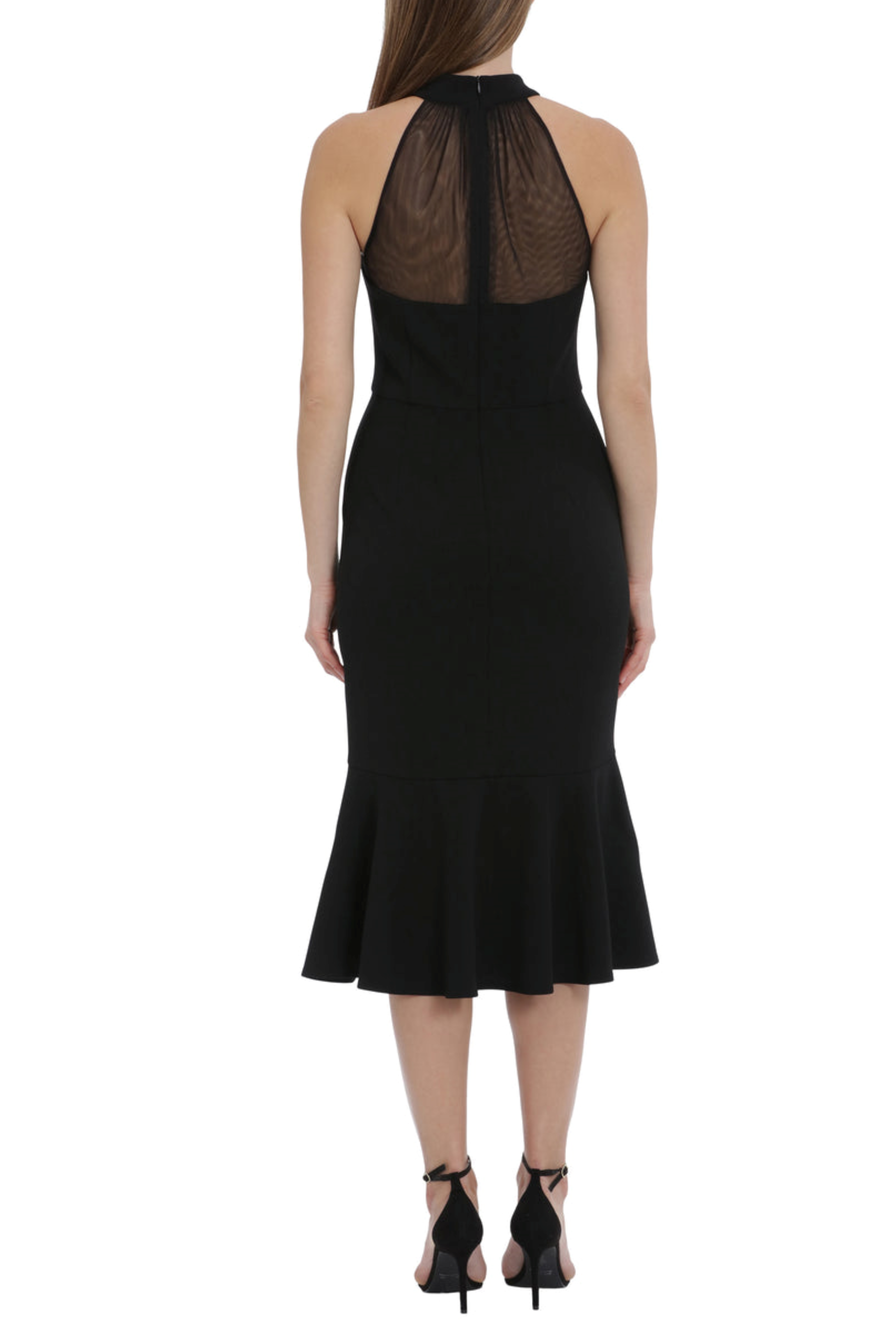 Illusion Neck High Low Halter Black Halter Neck Scuba Crepe Tulle Dress by Maggy London G6038M