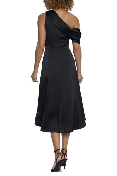 One Off-the-Shoulder Black Sleeveless Charmeuse High Low Dress by Maggy London G6066M