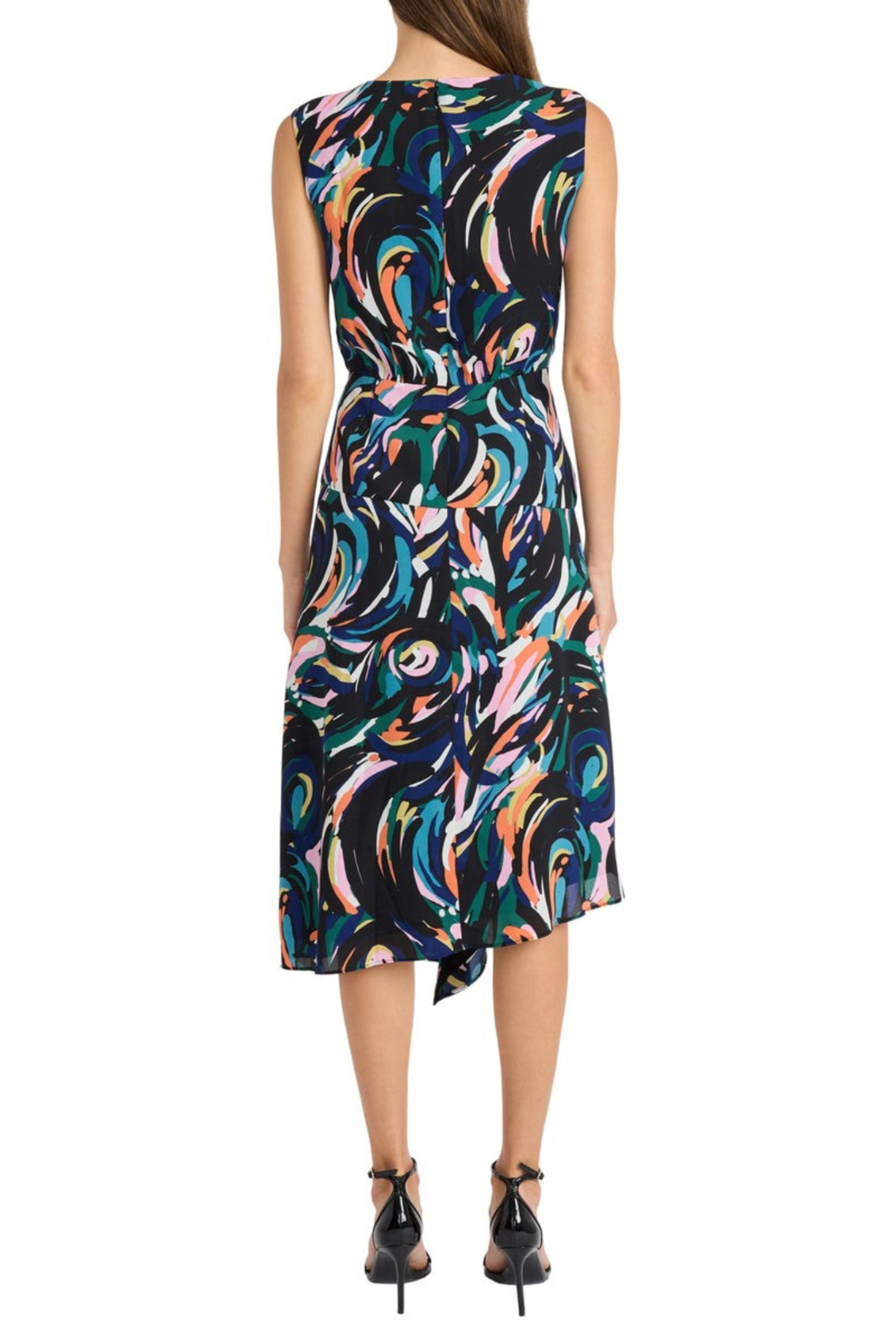 Sleeveless Midi Day Black Green Asymmetrical Hem Dress by Maggy London G6083M