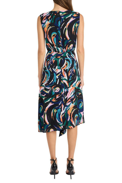 Sleeveless Midi Day Black Green Asymmetrical Hem Dress by Maggy London G6083M