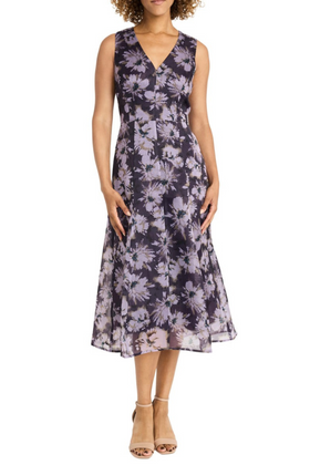 Maggy London G6188M Sleeveless Evening Black Gunmetal V-Neck Organza Midi Dress by Maggy London G8188M