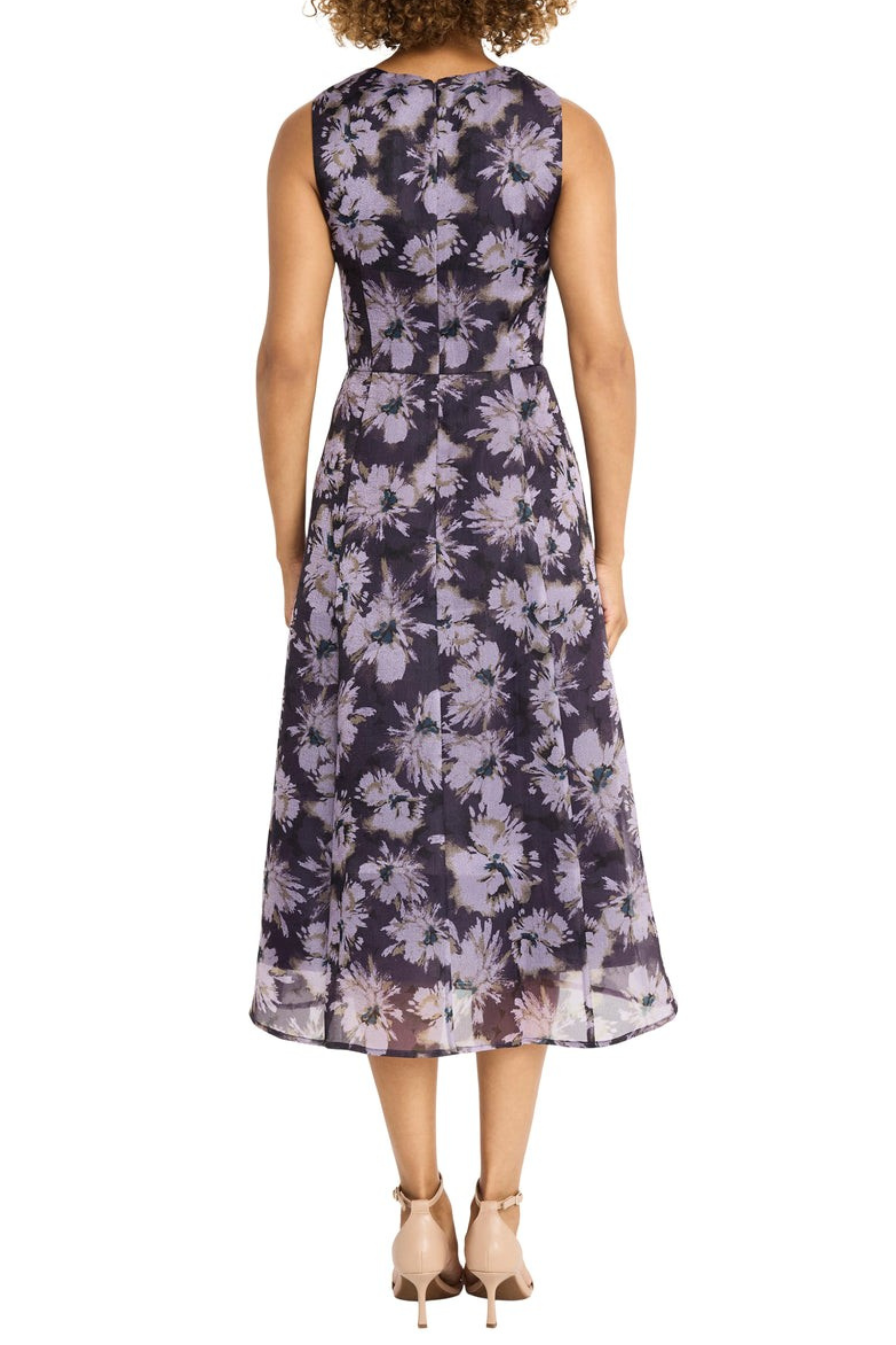 Sleeveless Evening Black Gunmetal V-Neck Organza Midi Dress by Maggy London G8188M