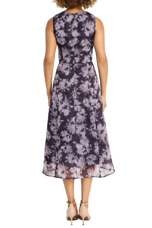 Sleeveless Evening Black Gunmetal V-Neck Organza Midi Dress by Maggy London G8188M