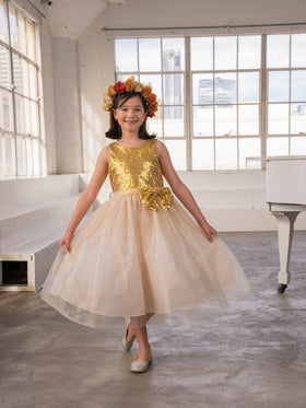 Girls Short Sequin Bodice Dress by Calla D832