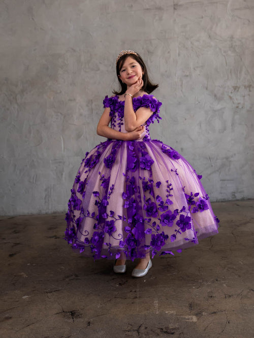 Girls 3D Floral Off-Shoulder Gown by Calla SCK305