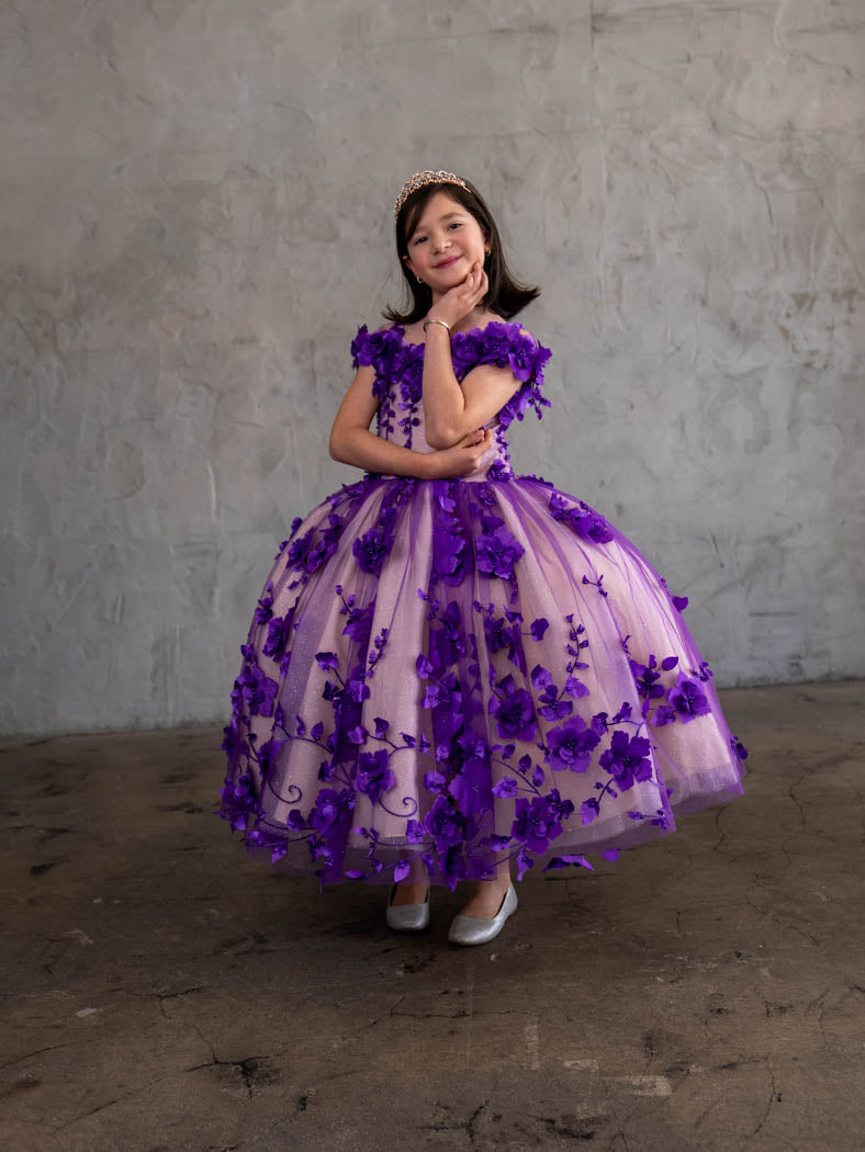 Girls 3D Floral Off-Shoulder Gown by Calla SCK305