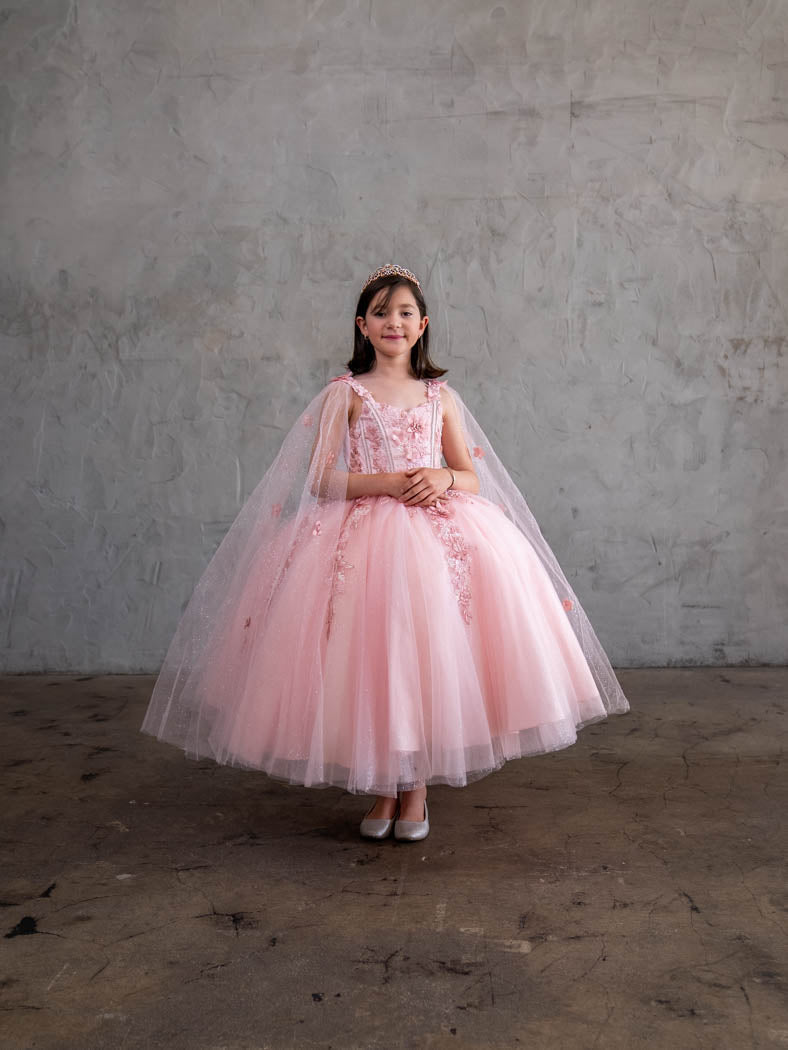 Girls Sleeveless Cape Sleeve Gown by Calla SCK306