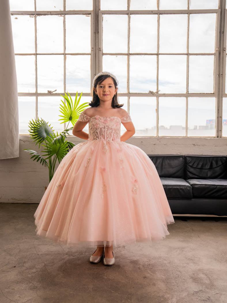 Girls 3D Butterfly Off-Shoulder Gown by Calla SCK315