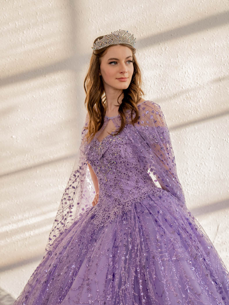 Appliqué Off-Shoulder Cape Ball Gown by Calla SCL30003