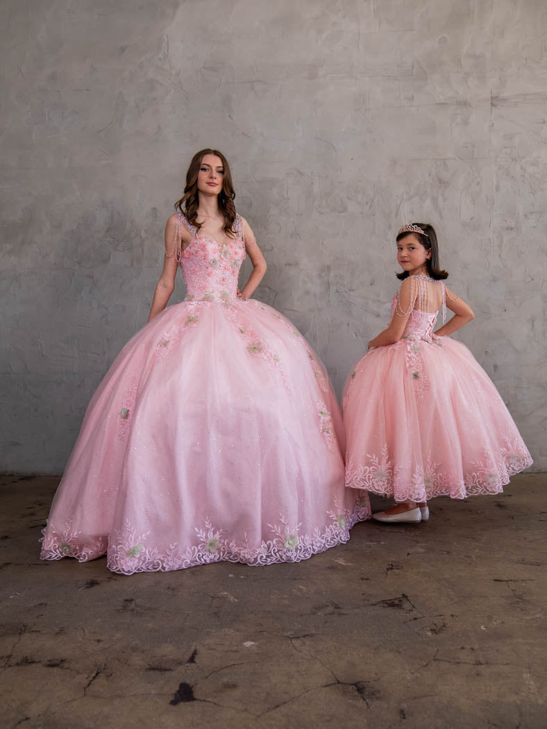 Girls' Floral Applique Sleeveless Gown by Calla SCK311