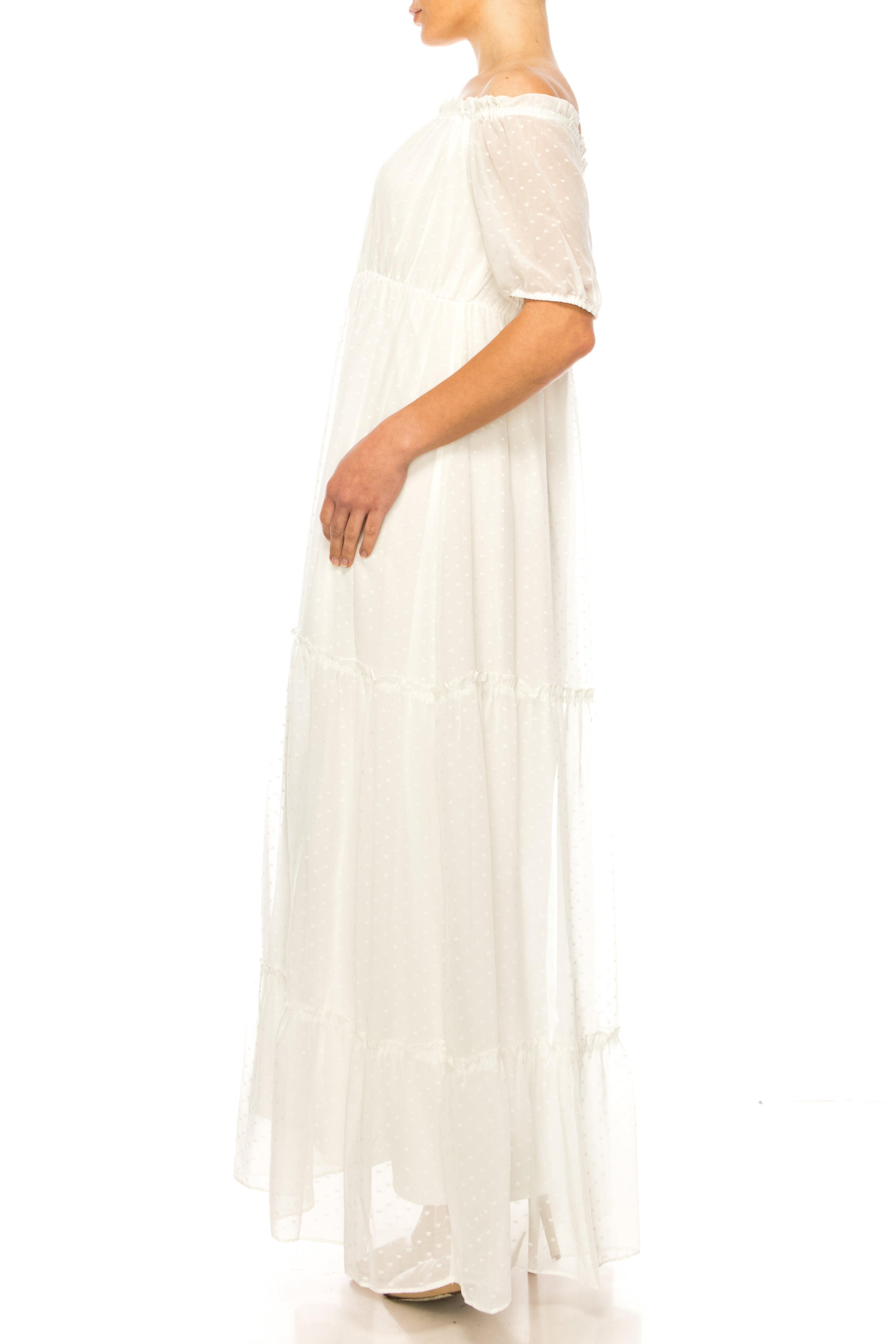 Maison Tara 30551MA Short Sleeve Tiered Maxi Dress