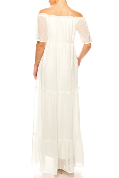 Maison Tara 30551MA Short Sleeve Tiered Maxi Dress