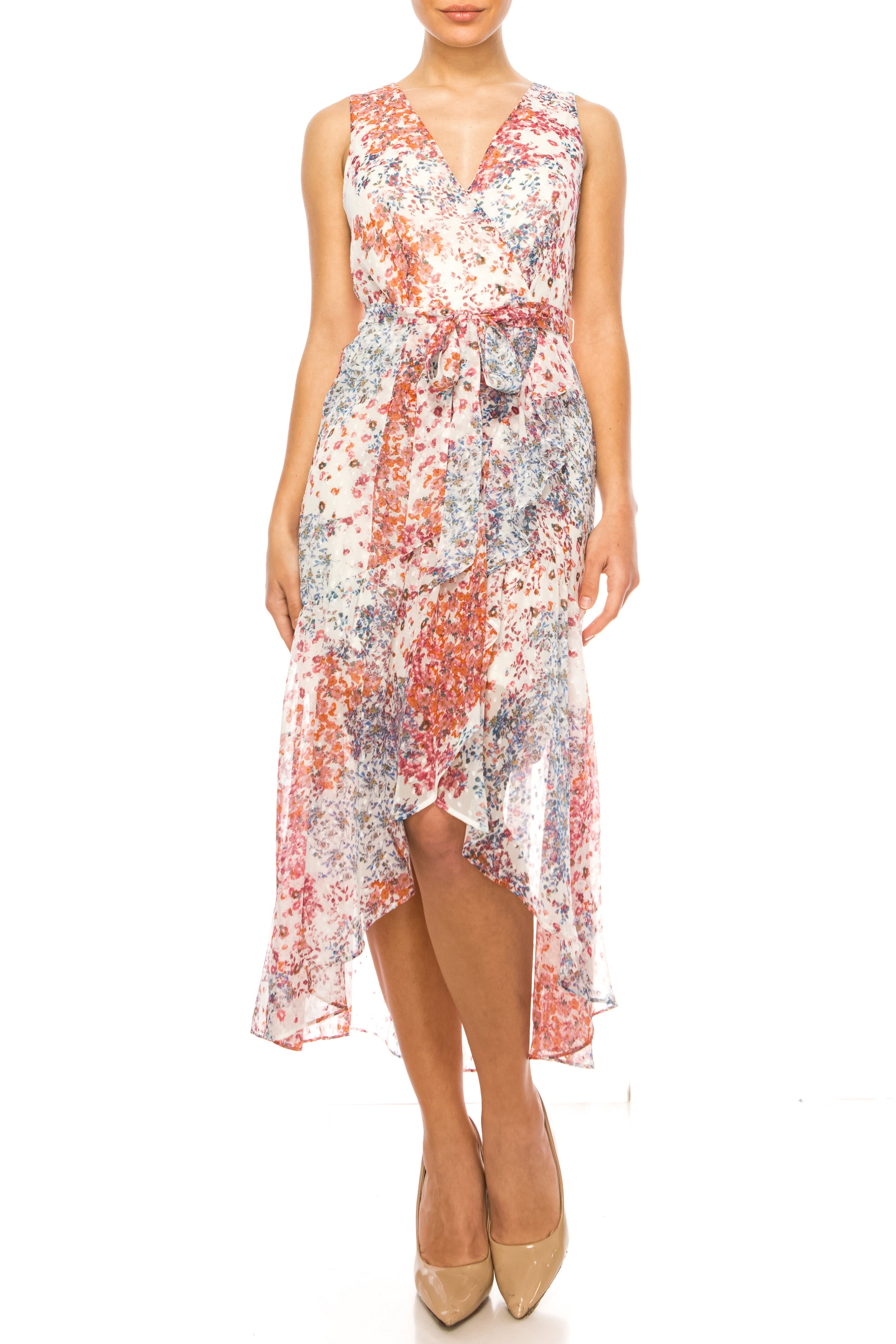 Maison Tara 91760M High-Low Floral Sleeveless Dress