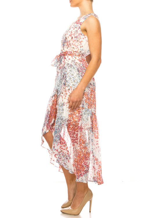 Maison Tara 91760M High-Low Floral Sleeveless Dress
