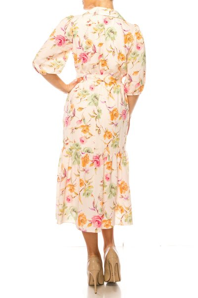 Maison Tara 92033M Belted Floral Midi Dress