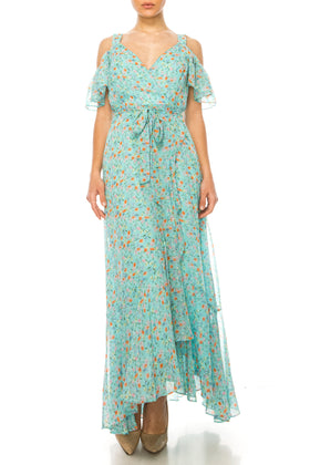 Maison Tara 92034M Floral Off the Shoulder Strap Dress