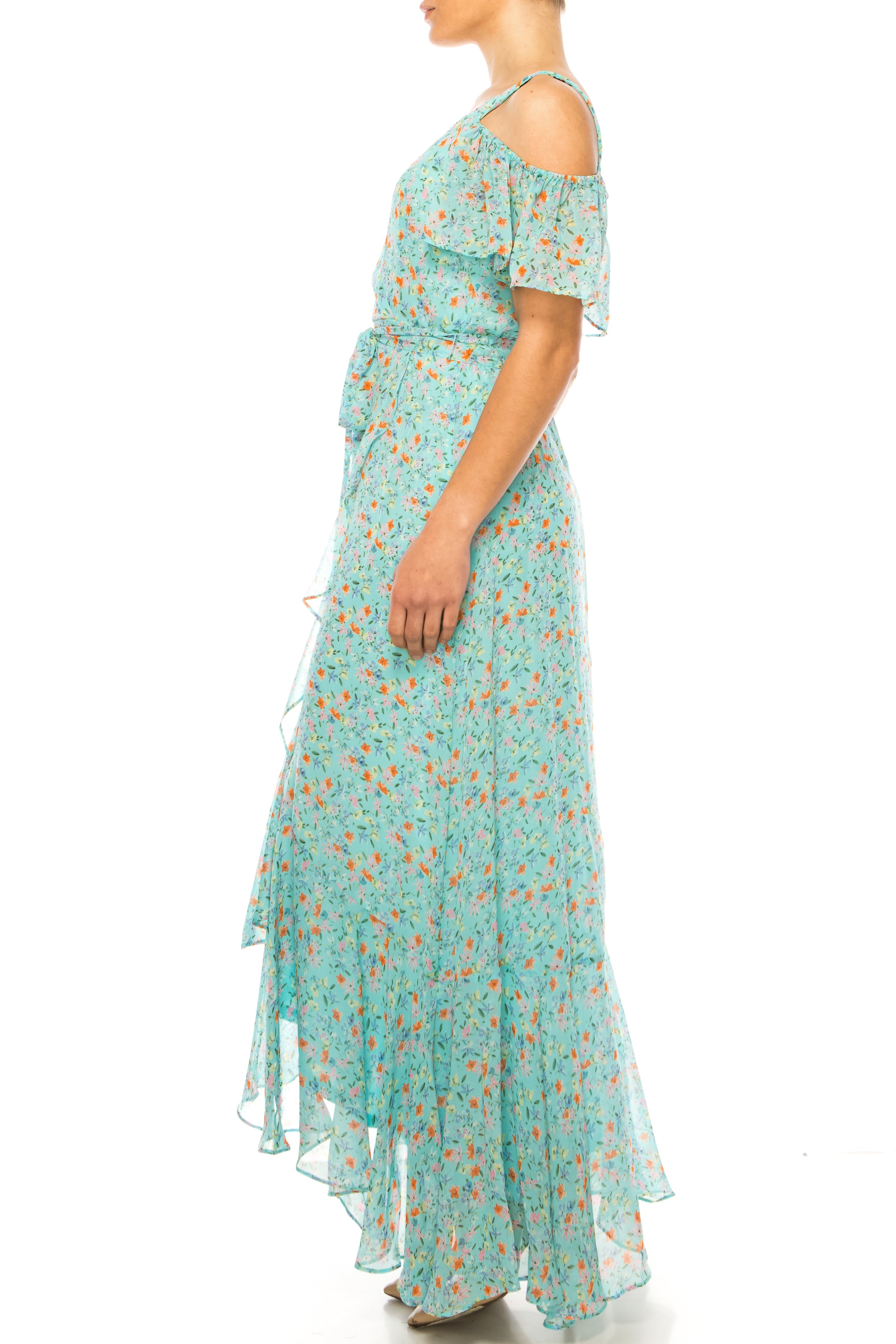 Maison Tara 92034M Floral Off the Shoulder Strap Dress
