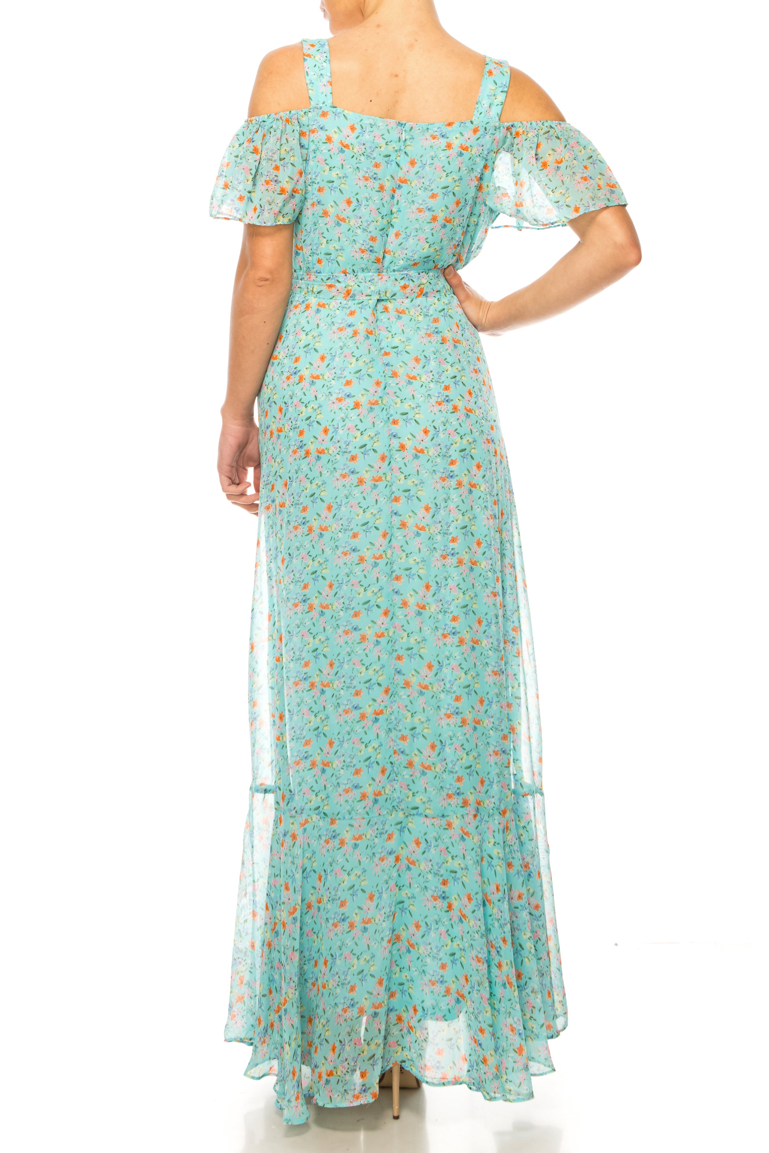 Maison Tara 92034M Floral Off the Shoulder Strap Dress
