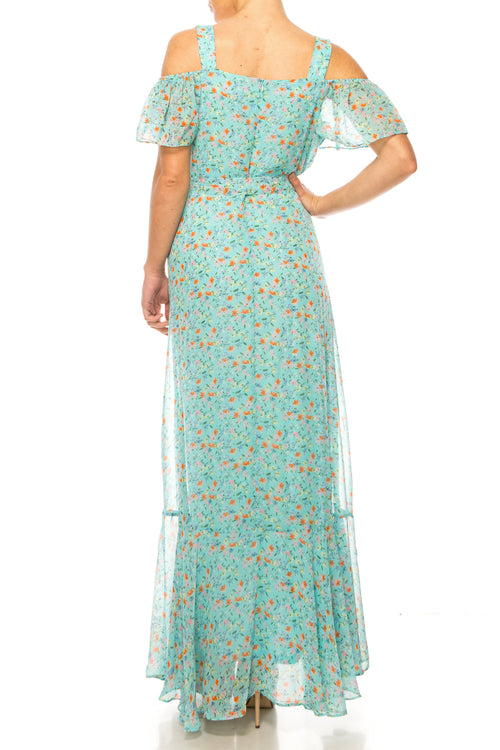 Maison Tara 92034M Floral Off the Shoulder Strap Dress