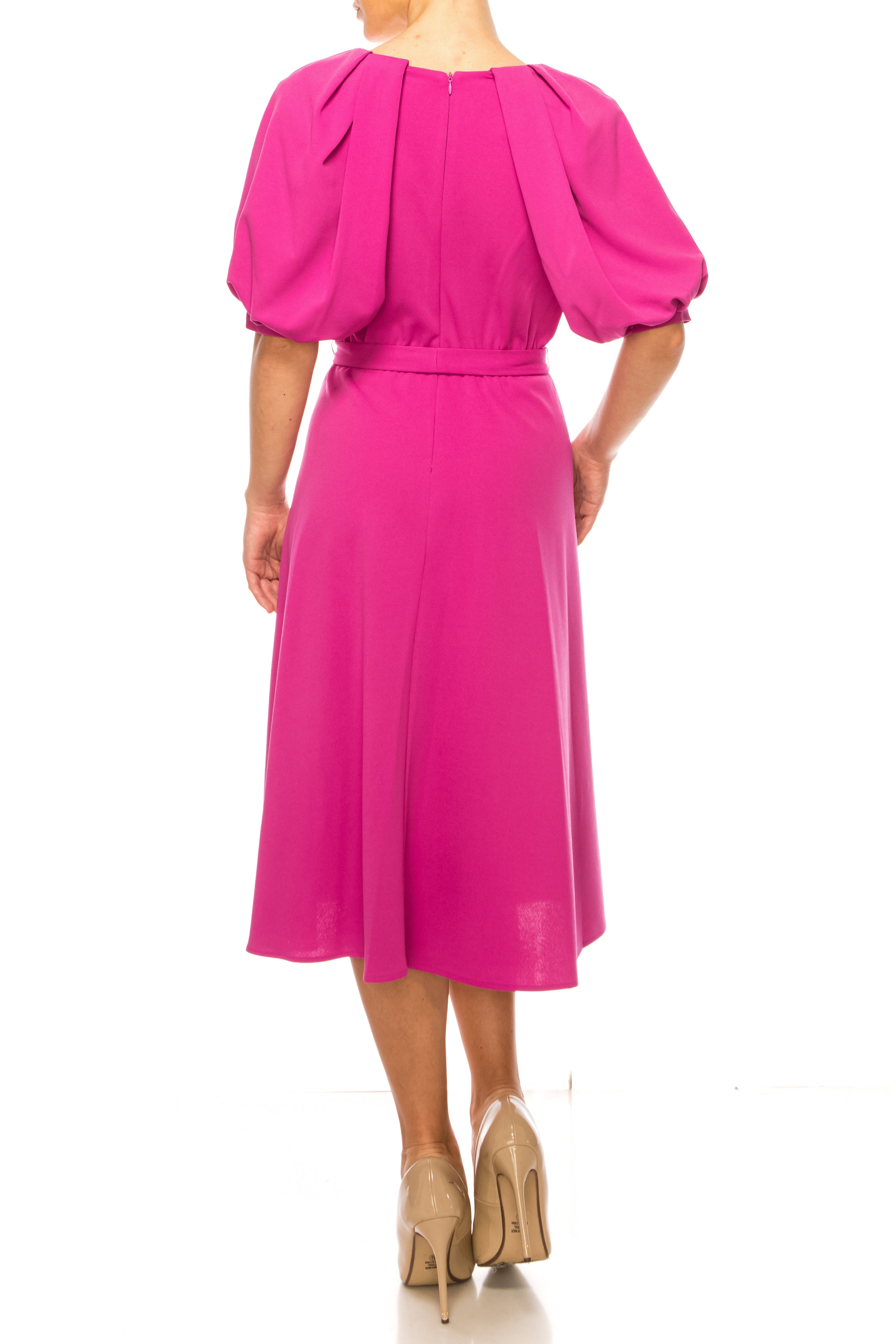 Maison Tara 95788M Belted Puff Sleeve A-Line Dress