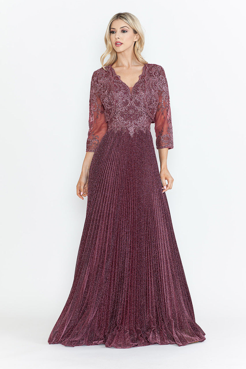 Vestido de madre del novio con escote en V y mangas 3/4 de Lenovia 8341 (Nueva colección)