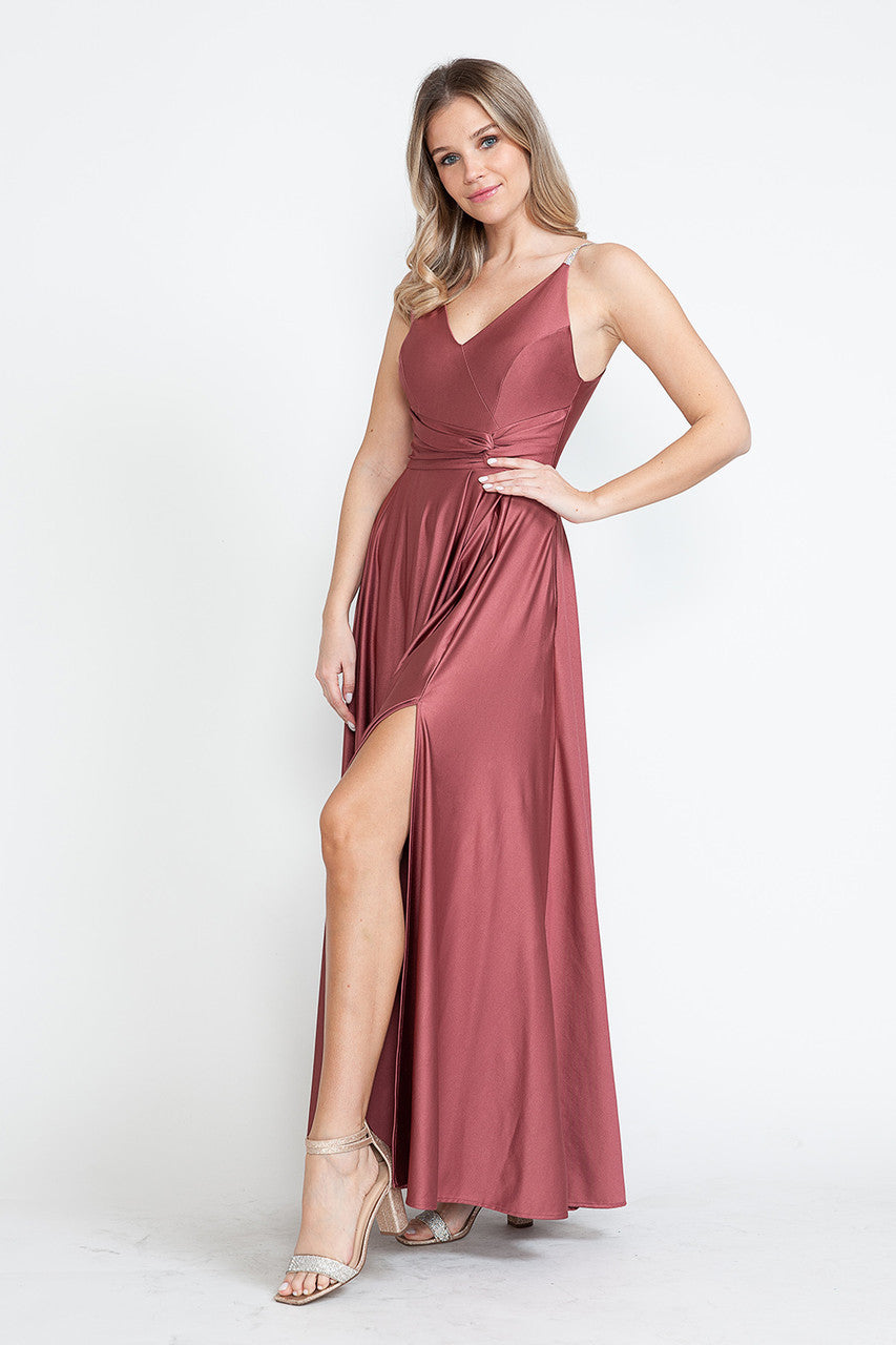 Evening Dress V-Neck Thigh Slit A-Line Formal Gown By Lenovia 5275
