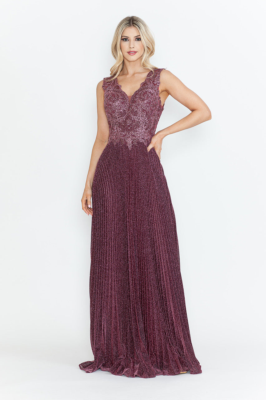 Vestido de madre del novio con escote en V y mangas 3/4 de Lenovia 8341 (Nueva colección)
