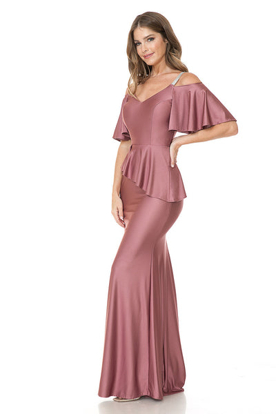 Vestido de dama de honor con escote en V y mangas con volantes de Lenovia 5282