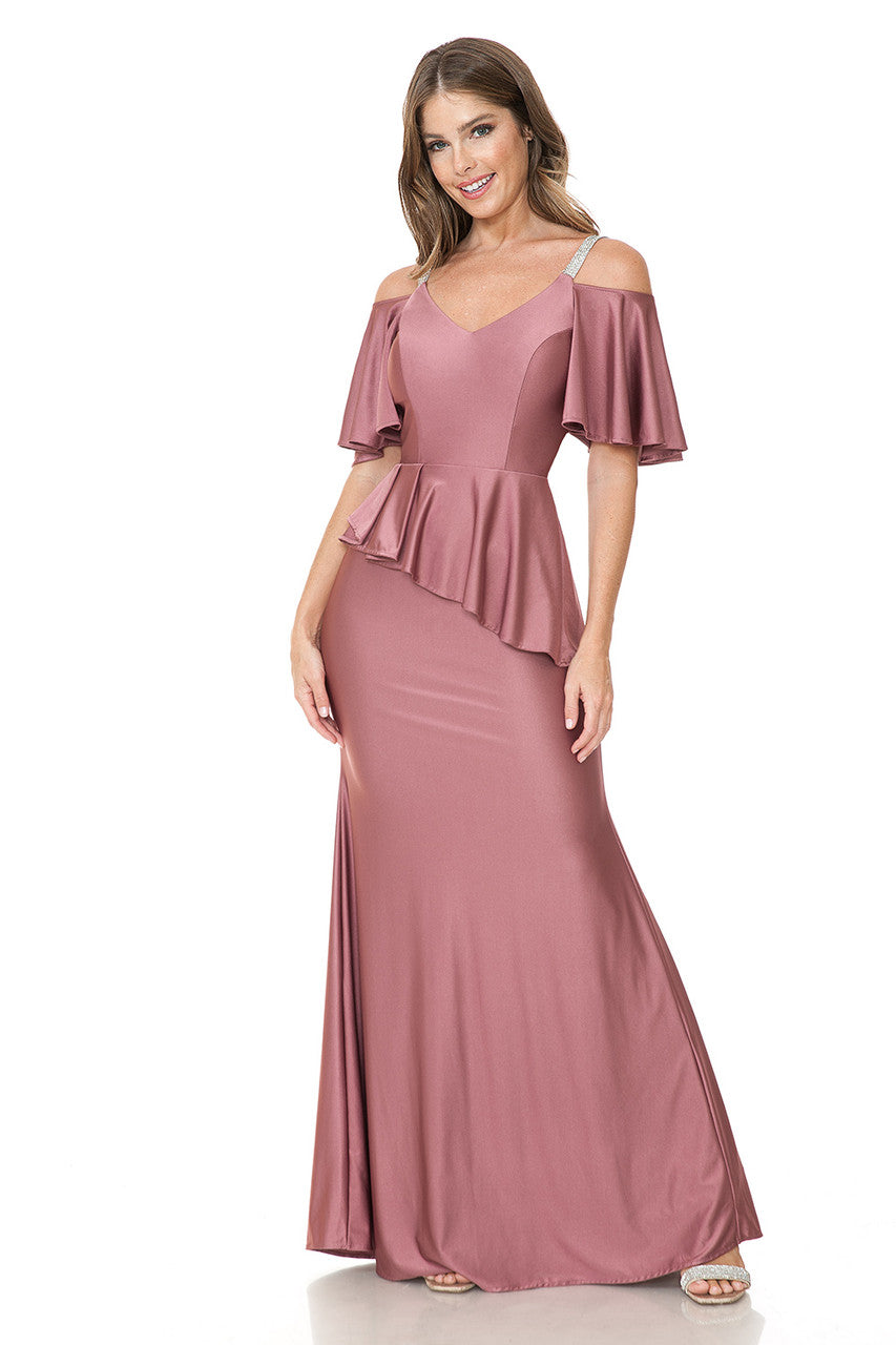 Bridesmaid Dress V-Neck Ruffled Sleeve Evening Dress By Lenovia 5282
