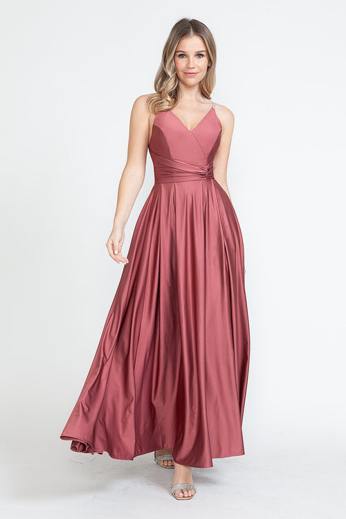 Evening Dress V-Neck Thigh Slit A-Line Formal Gown By Lenovia 5275