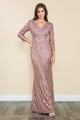 Mother Of The Bride Sequin V-Neck 3/4 Sleeve Formal Floor-Length Dress By Lenovia 5247