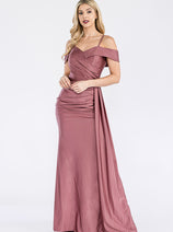 Formal Dress Off The Shoulder Pleated Ruched Prom Gown By Lenovia 5320