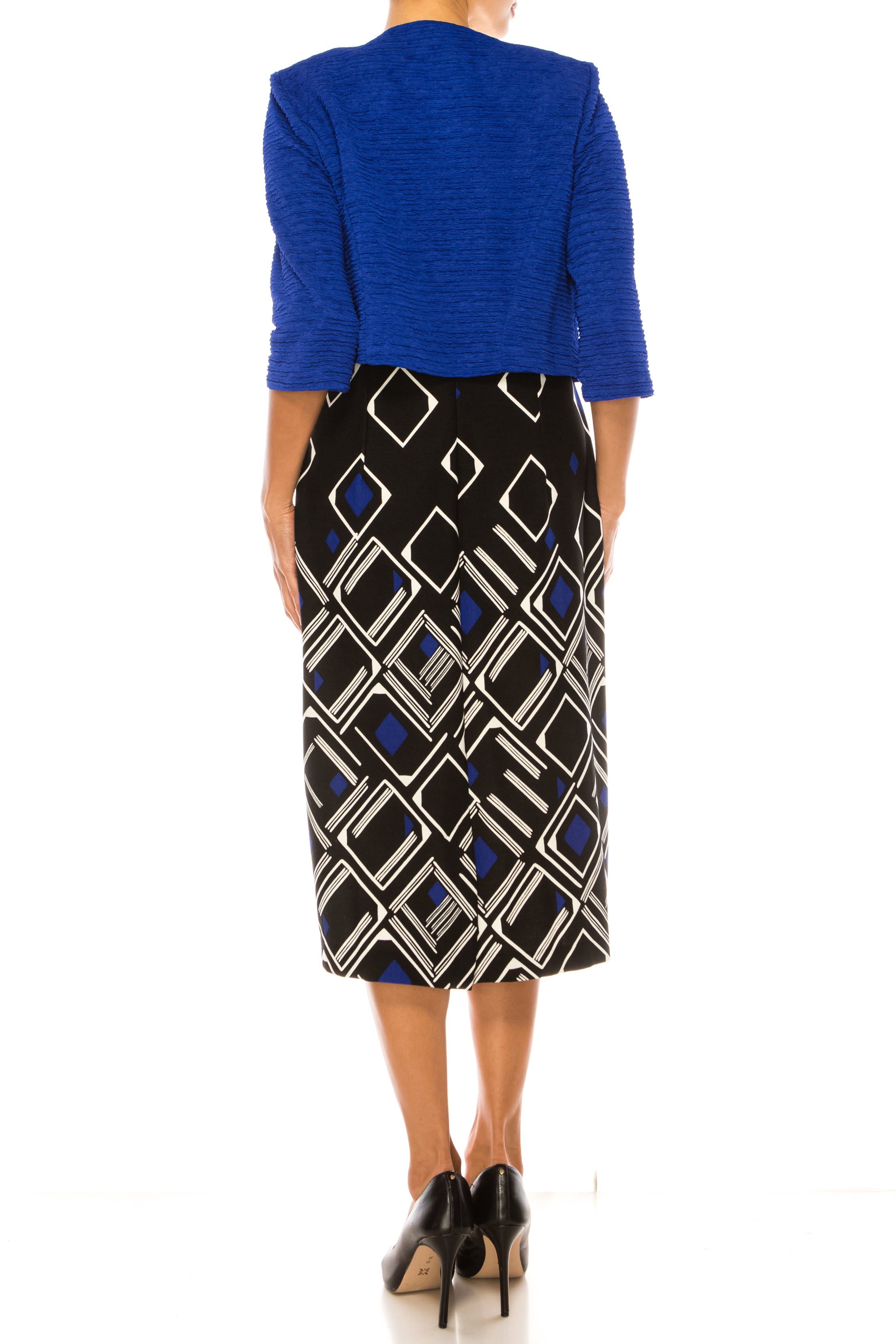 Maya Brooke 28796 Diamond Print Sheath Dress with Textured Bolero Jacket